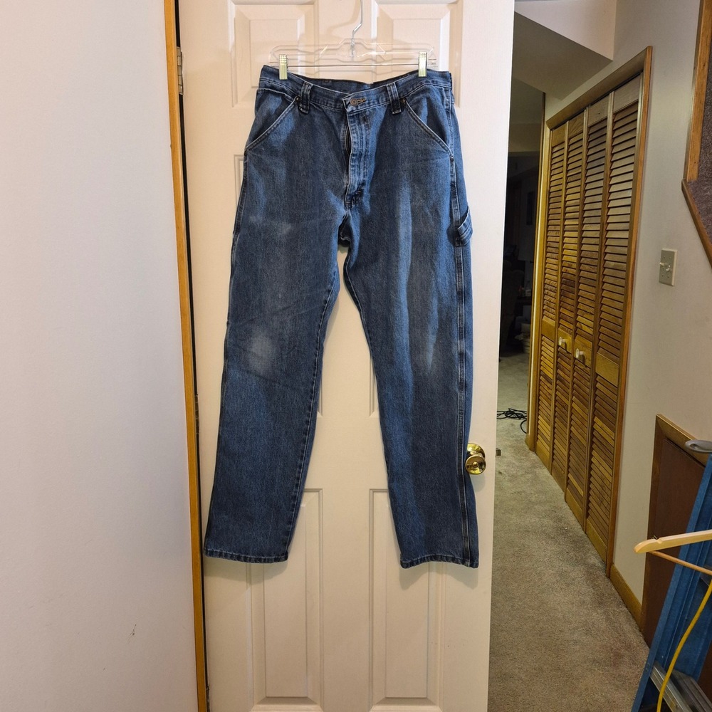 Wrangler Mens Carpenter Jeans 34x34 Medium Wash Blue Denim Work Pants 1094LSMDV